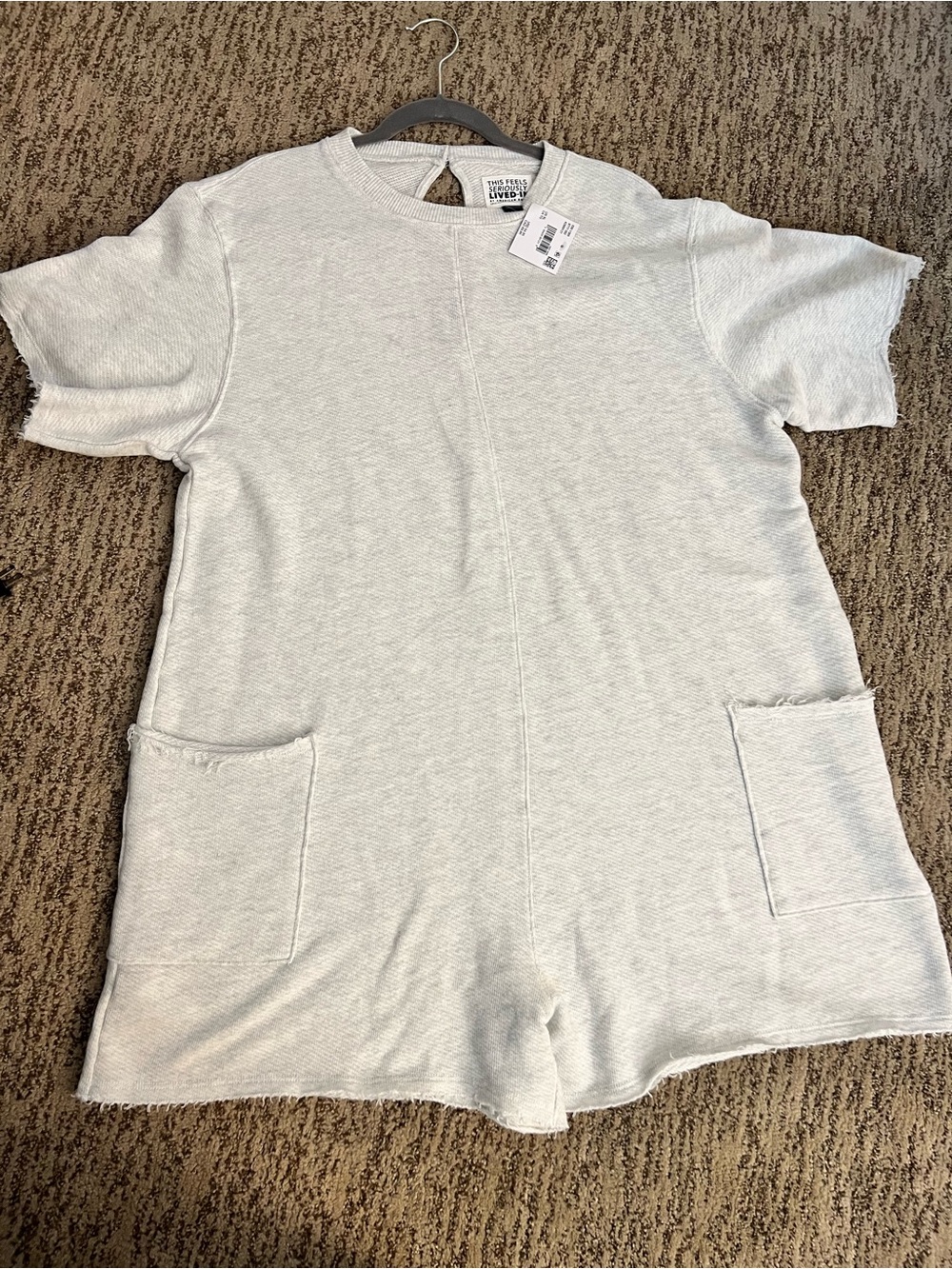 NWT American Eagle Woven Heart Girls' Light Gray Pocket Romper